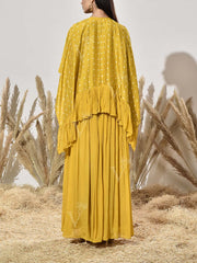 Yello Red Embroidered Cape and Palazzo Set