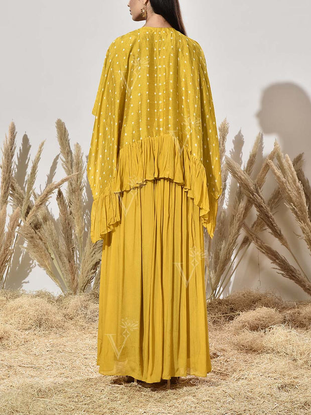 Yello Red Embroidered Cape and Palazzo Set