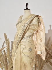 Beige Gota Patti Organza Saree