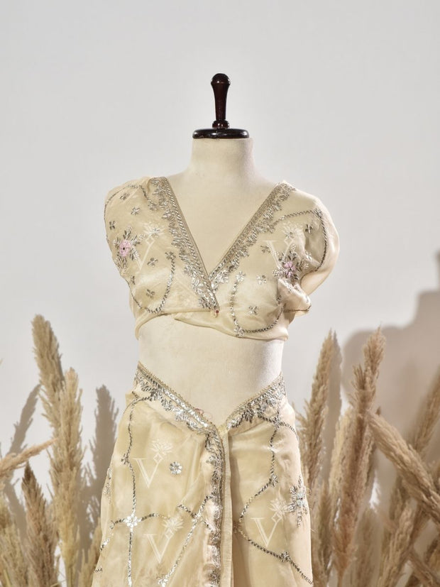 Beige Gota Patti Organza Saree