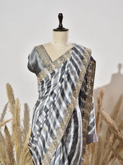 Grey Gota Patti Leheriya Saree