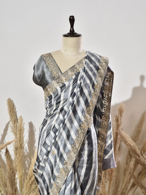 Grey Gota Patti Leheriya Saree