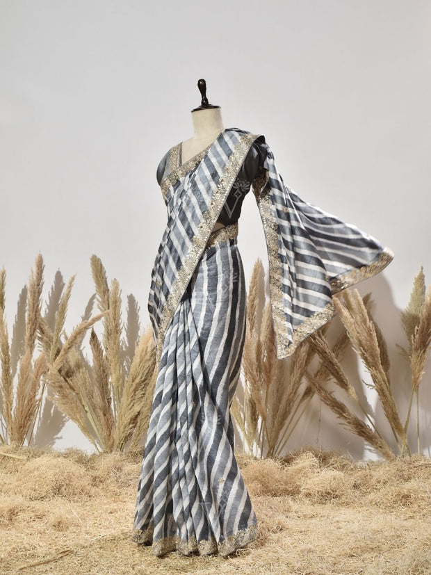 Grey Gota Patti Leheriya Saree