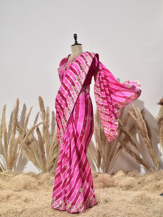 Pink Leheriya Saree