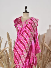Pink Tussar Silk  Leheriya Saree