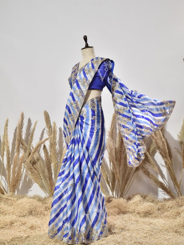 Blue Gota Patti Leheriya Saree