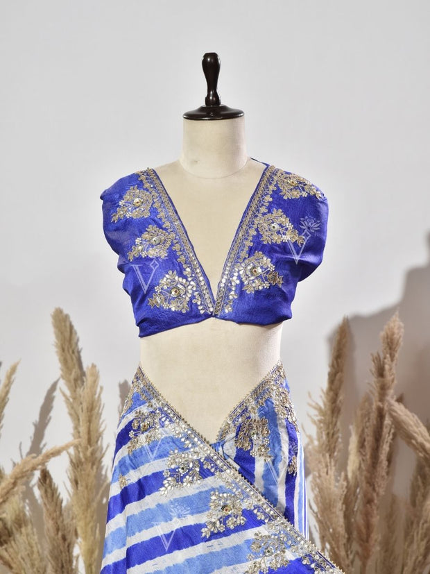 Blue Gota Patti Leheriya Saree