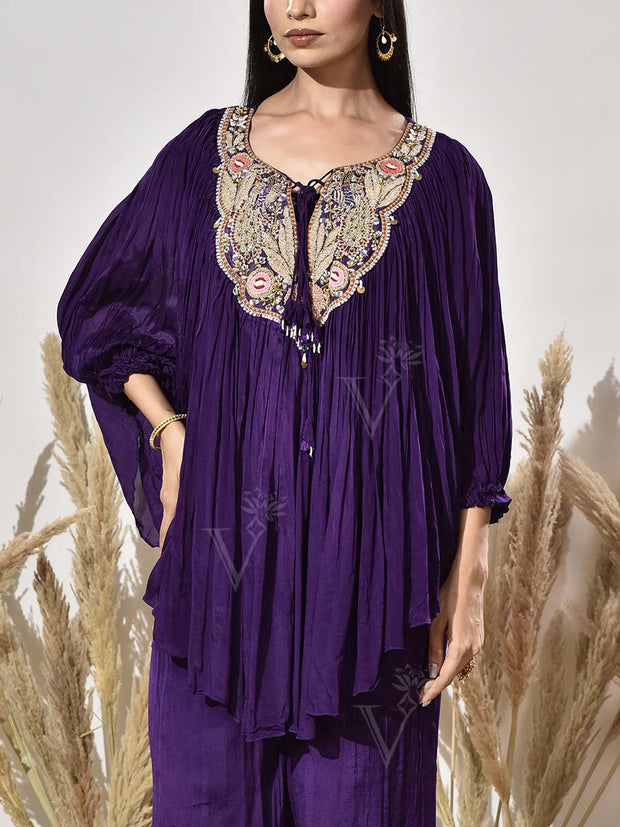 Violet Embroidered Cape and Palazzo Set