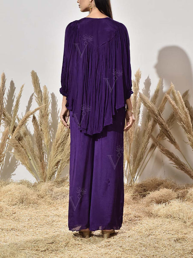 Violet Embroidered Cape and Palazzo Set