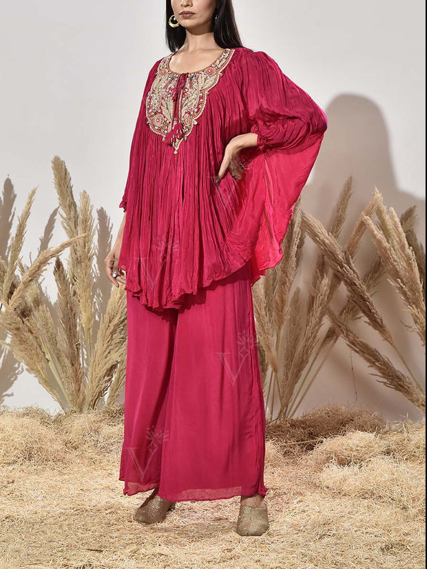 Pink Embroidered Cape and Palazzo Set