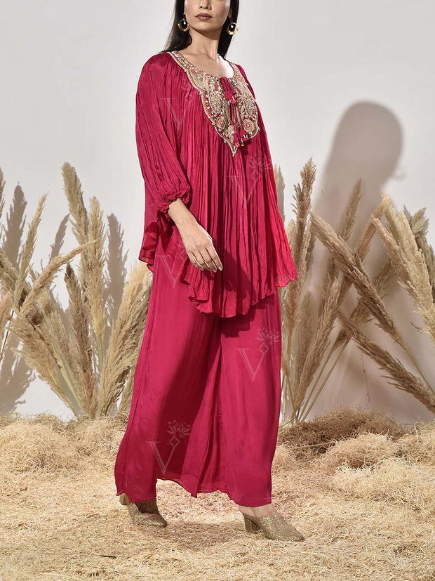 Pink Embroidered Cape and Palazzo Set
