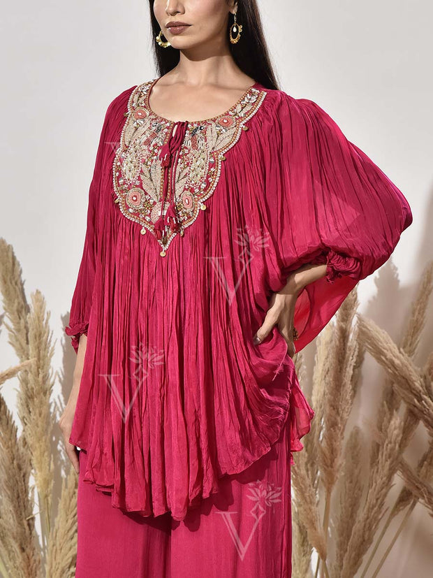 Pink Embroidered Cape and Palazzo Set