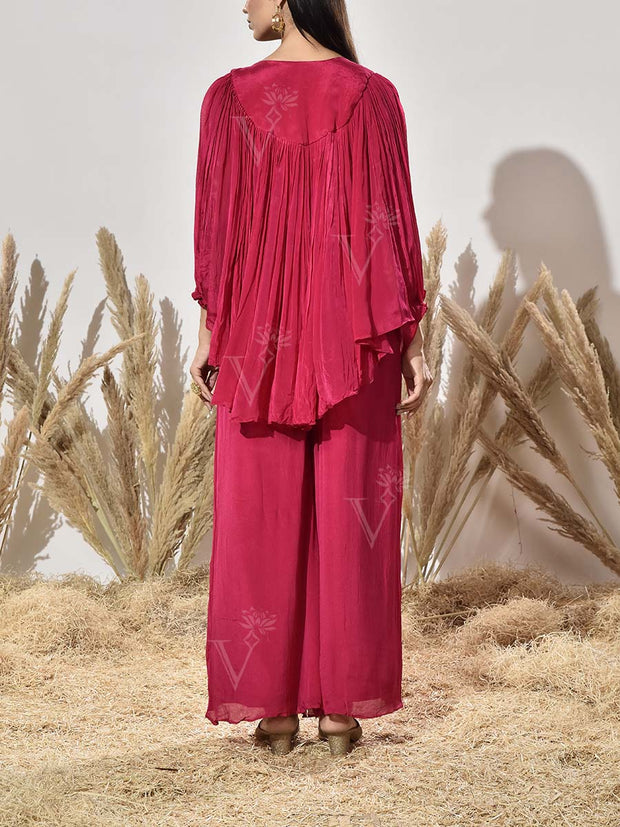 Pink Embroidered Cape and Palazzo Set