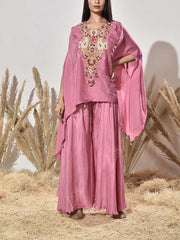 Pink Embroidered Cape and Palazzo Set