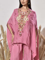 Pink Embroidered Cape and Palazzo Set