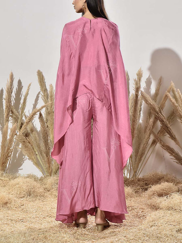 Pink Embroidered Cape and Palazzo Set
