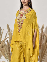 Yellow Pink Embroidered Cape and Palazzo Set