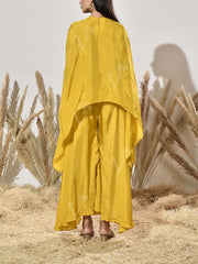 Yellow Pink Embroidered Cape and Palazzo Set