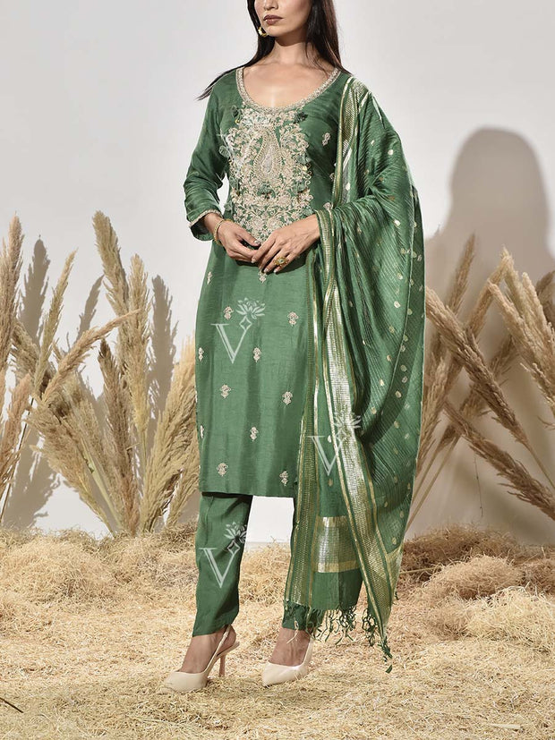 Green Embrodiered Suit Set