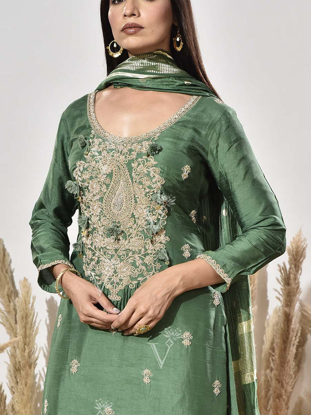 Green Embrodiered Suit Set