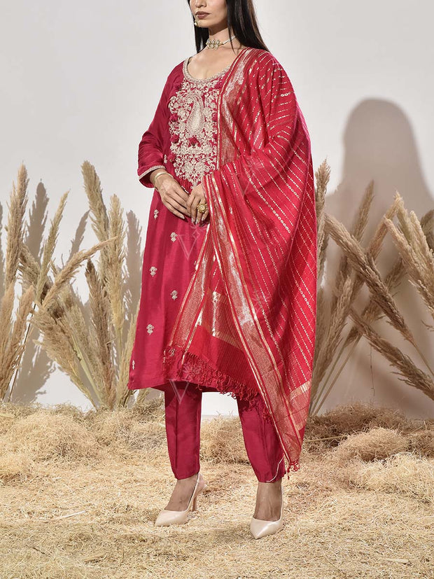 Pink Embroidered Suit Set