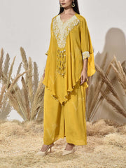 Yello Red Embroidered Cape and Palazzo Set