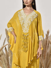 Yello Red Embroidered Cape and Palazzo Set