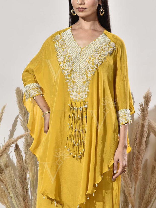 Yello Red Embroidered Cape and Palazzo Set