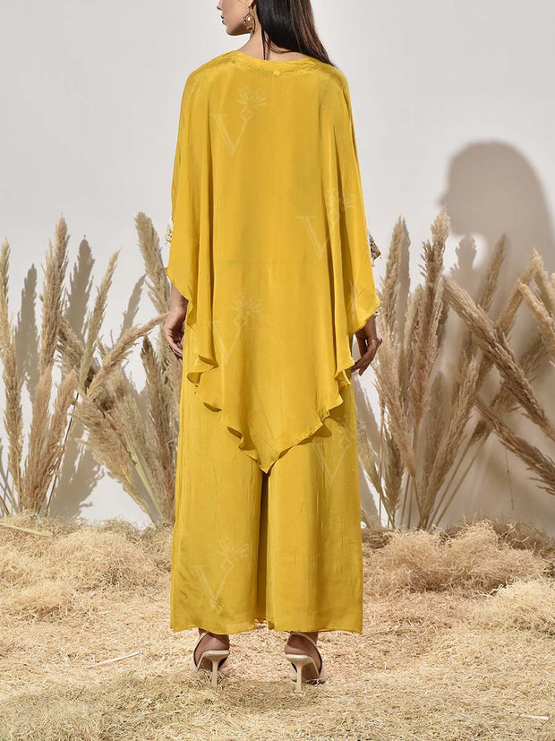 Yello Red Embroidered Cape and Palazzo Set