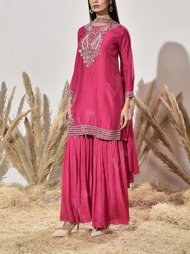 Pink Embroidered Suit Set