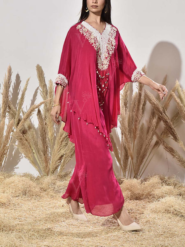 Pink Embroidered Cape and Palazzo Set