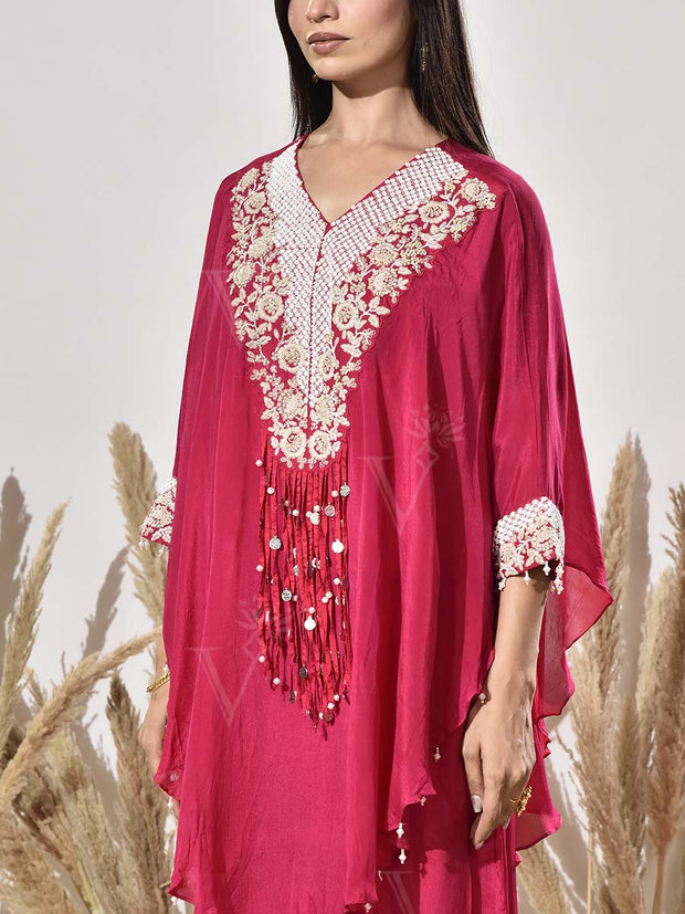 Pink Embroidered Cape and Palazzo Set