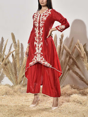 Red Embroidered Kurta and Pant Set