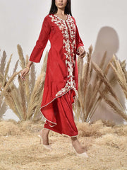 Red Embroidered Kurta and Pant Set