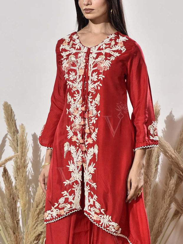 Red Embroidered Kurta and Pant Set
