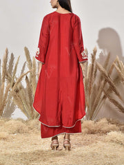 Red Embroidered Kurta and Pant Set