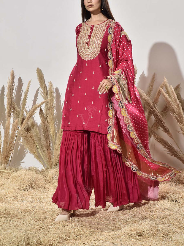 Pink Embroidered Kurta and Sharara Set