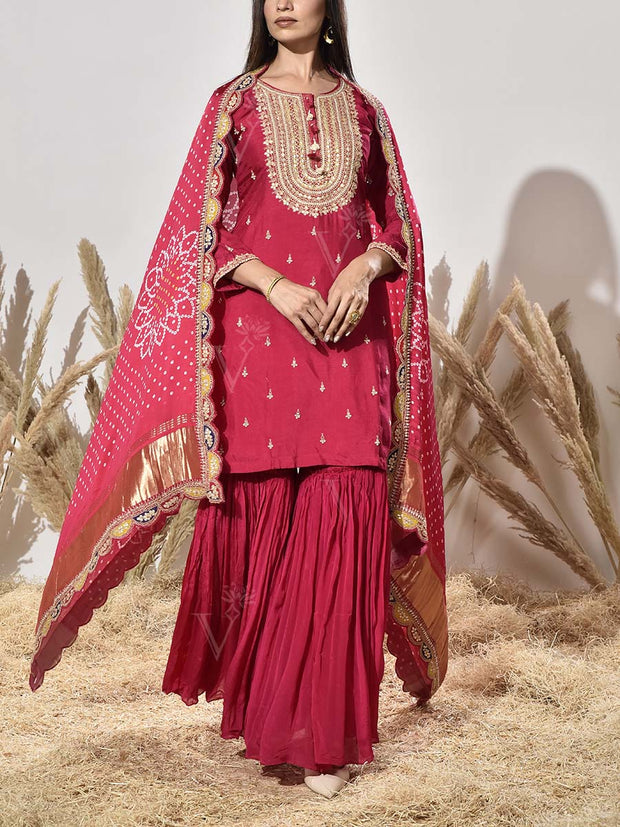 Pink Embroidered Kurta and Sharara Set