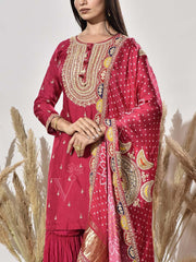 Pink Embroidered Kurta and Sharara Set
