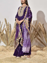 Violet Pink Embroidered Kurta and Sharara Set