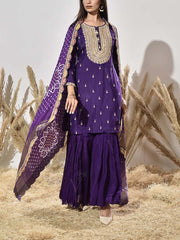 Violet Pink Embroidered Kurta and Sharara Set