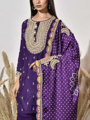 Violet Pink Embroidered Kurta and Sharara Set