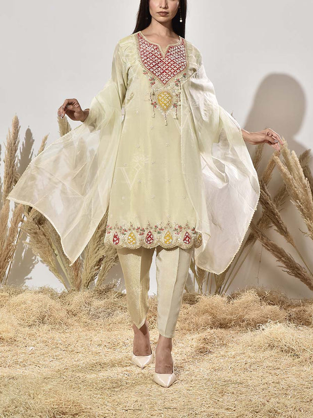 Cream Embroidered Suit Set