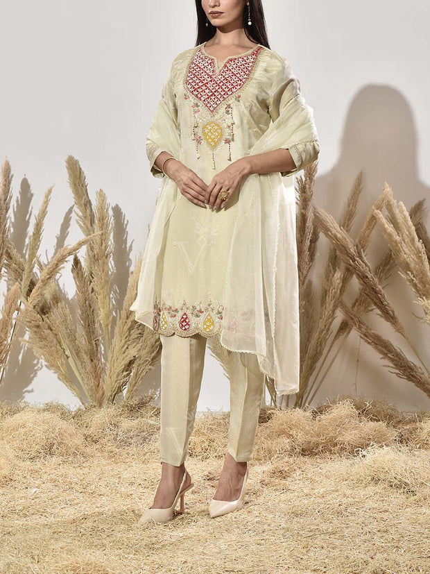 Cream Embroidered Suit Set