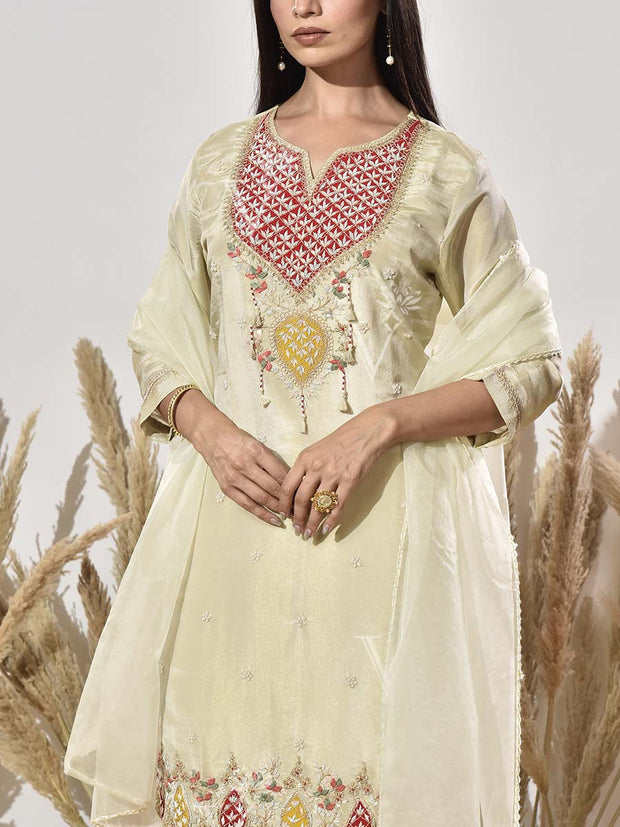 Cream Embroidered Suit Set