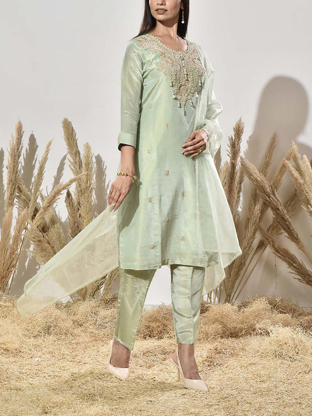 Aqua Green Embroidered Suit Set