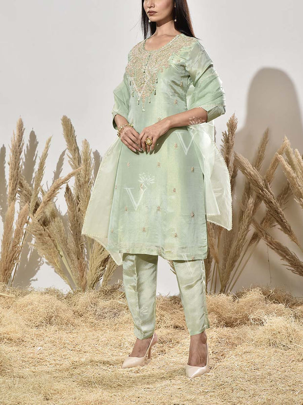 Aqua Green Embroidered Suit Set