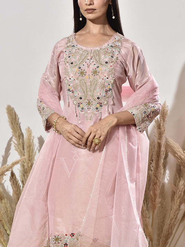 Pink Embroidered Suit Set