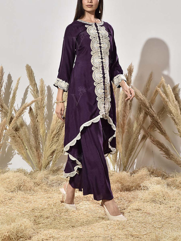 Violet Embroidered Kurta and Pant Set