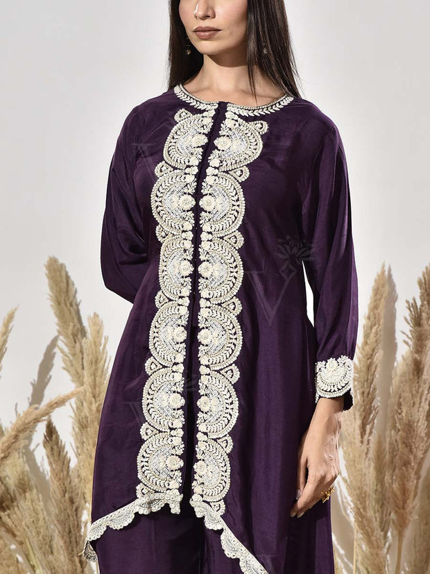 Violet Embroidered Kurta and Pant Set